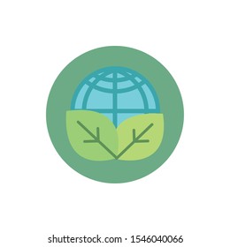 world leaves nature green energy block icon vector illustration
