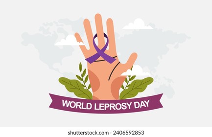 World Leprosy Day Awareness Month with Hands and a Purple Ribbon Vector Illustration