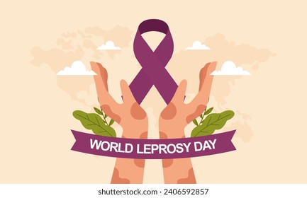 World Leprosy Day Awareness Month with Hands and a Purple Ribbon Vector Illustration