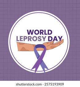 World Leprosy Day Awareness Month with Hands and a Purple Ribbon Vector Illustration