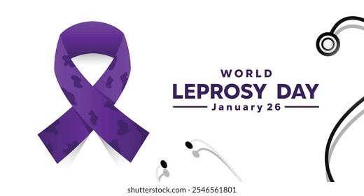 World Leprosy Day. Ribbon and stesthoscope. Great for cards, banners, posters, social media and more. White background.