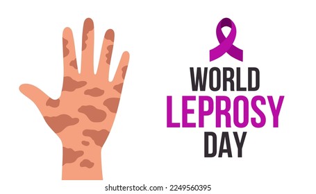 Ilustración vectorial del Día Mundial de la Lepra con cinta de mano y púrpura. Afiche del Día de la Lepra sobre fondo blanco.
