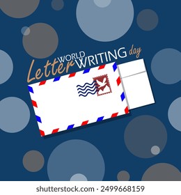 World Letter Writing Day event banner. An envelope with a letter on a dark turquoise background to celebrate on September 1st
