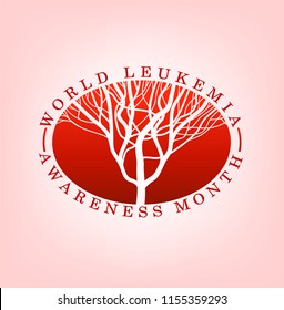 World leukemia awareness month logotype. Blood vessels on bright red background in flat style. Acute lymphoblastic leukaemia icon. Vector illustration.