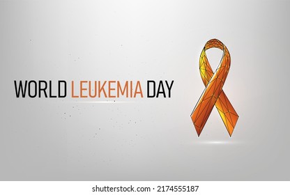 World Leukemia Day Banner With Orange Ribbon. Wireframe And Plexus Style. Template For Poster