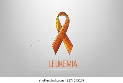 World Leukemia Day Banner With Orange Ribbon. Wireframe And Plexus Style. Template For Poster