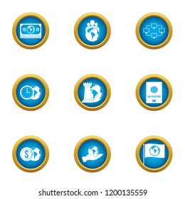 World level icons set. Flat set of 9 world level vector icons for web isolated on white background