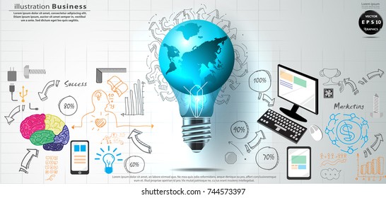World and Lighting ,Sketch Text various, icon   -  modern Idea and Concept Vector illustration Business Infographic template.