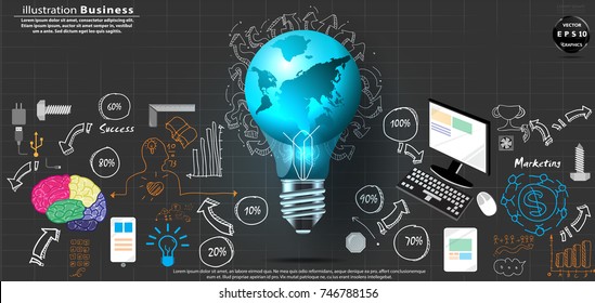World and Lighting ,Sketch Text various, icon   -  modern Idea and Concept Vector illustration Business Infographic template.