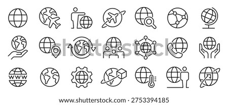 World line editable icon set. Containing icons related to globe, earth, world, and more. Vector illustration