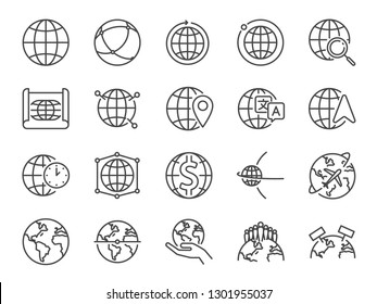 World line icon set. Included icons as globe, map, global, international, map and more.