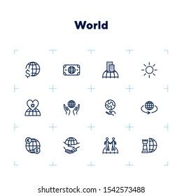 World line icon set. Partnership, trade, planet care. Globe concept. Can be used for topics like travel, global business, networking