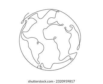 World linear simple vector concept. Logotype for company or organization in minimalist style. Geography and globe, continent. Creativity and art. Linear flat vector illustration