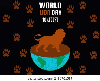 World Lion Day 10 August brown and white claw, Earth on the lion, isolated on black background.