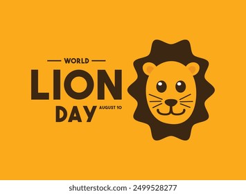 World Lion Day. August 10. Flat design vector. Orange background. Lion head icon. Eps 10.