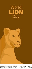 Cartaz do Dia Mundial do Leão. Ilustração vetorial. Adequado para banner, cartão postal ou cartaz.