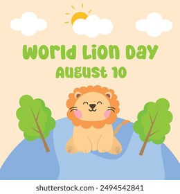 Diseño del Vector del Día Mundial del León para la celebración del Día Mundial del León. Conveniente para el diseño plano, diseño del volante, ilustración plana, Anuncio, Plantilla, cartel, etc
