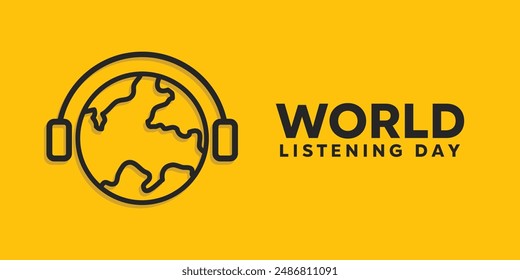 World Listening Day. Earth and earphones. perfect for cards, banners, posters, social media and more. Yellow background.