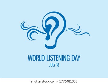 World Listening Day vector. Ear listening to music icon vector. Ear silhouette icon vector. Hearing blue icon. Listening Day Poster, July 18. Important day