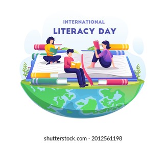 World Literacy Day. People celebrate Literacy Day by reading books. Flat vector illustration