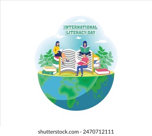 World Literacy Day. People celebrate Literacy Day by reading books. Flat vector modern illustration 