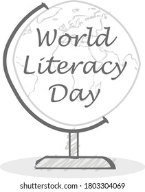 texto del día mundial de la alfabetización en caricatura con afiche de la Tierra con espacio de copia para tu texto. ilustración vectorial.