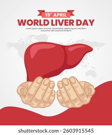 World liver day banner background with flat cartoon style on April 19th
