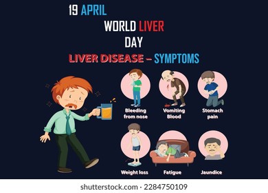 World Liver day is observed each year on April 19th across the globe. aims to raise global awareness of hepatitis a group of infectious diseases known as Hepatitis A, B, C, D, and E. Vector art. 