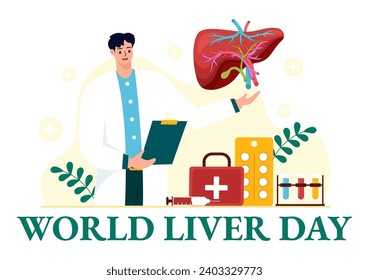 World Liver Day Vector Illustration on April 19th to Raise Global Awareness of Hepatitis and Healthy in Flat Cartoon Background Design