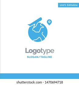World, Location, Fly, Job Blue Solid Logo Template. Place for Tagline. Vector Icon Template background