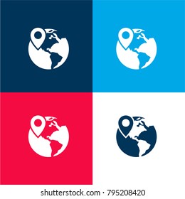 World location four color material and minimal icon logo set in red and blue