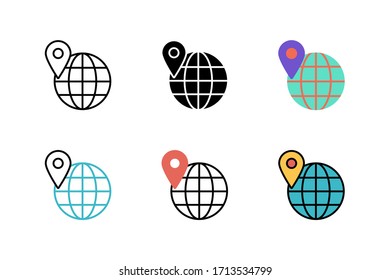 world location icon vector illustration with six different style design. isolated on white background