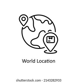 World Location vector outline icon for web isolated on white background EPS 10 file