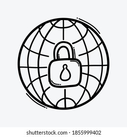 World lock doodle vector icon. Drawing sketch illustration hand drawn line.