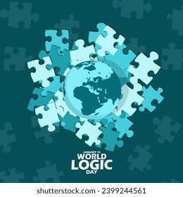 World Logic Day event banner. An earth with puzzle pieces beneath it, with bold text on dark turquoise background to commemorate on January 14