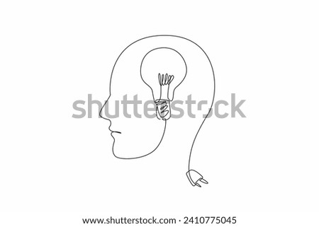 World Logic Day. Single one line drawing of human head made of wire cable with bulb lamp inside. Creative idea conceptual. New invention that com from critical thinking. Continuous line draw design