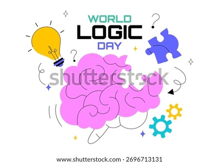 World Logic Day Vector Illustration Featuring Creative Thinking, Analytical Mind, Puzzle, Decision Making, and Smart Brain in a Flat Background