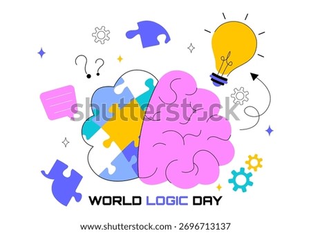 World Logic Day Vector Illustration Featuring Creative Thinking, Analytical Mind, Puzzle, Decision Making, and Smart Brain in a Flat Background