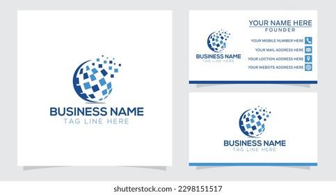 Weltlogo mit modernem Technologiekonzept Premium Vector
