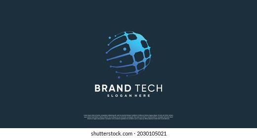 World logo with technology concept Premium Vector