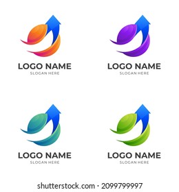 world up logo template, globe and arrow, combination logo with 3d colorful style