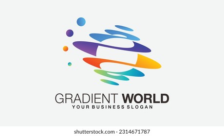 World logo in water reflection shape gradient color style vector