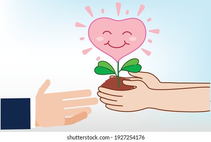 World Love Concept and Environmental Conservation,Heart tree in hand on blue background