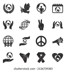 World Love Icons. Black Scribble Design. Vector Illustration.