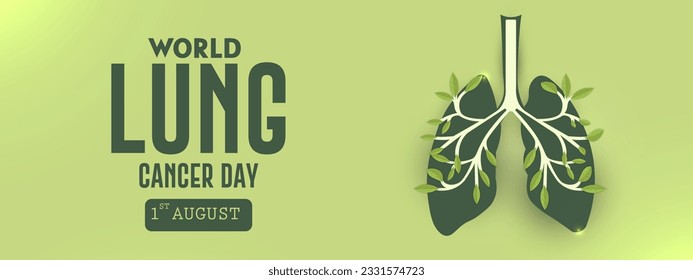 World Lung Cancer Day 1st August with light green leaves  Lung Cancer Concept. Poster and web banner vector design.