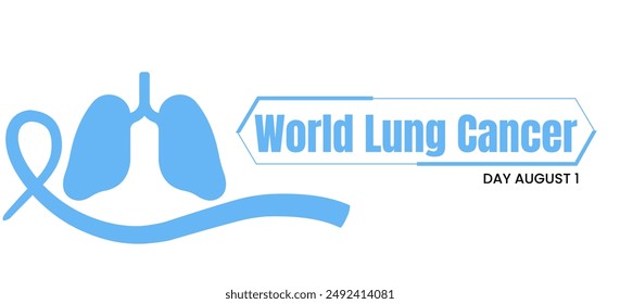 World lung cancer Day august first Background Design cancer awareness vector. cancer awareness ribbon, human lungs, and world map silhouette icon vector.
