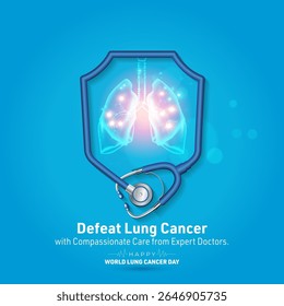 World Lung Cancer Day. Lung Cancer awareness and prevention theme, campaign poster design.