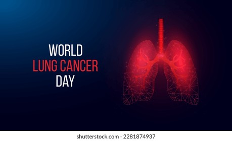 World Lung Cancer Day concept. Banner template with glowing low poly lungs. Futuristic modern abstract. Isolated on dark background. Vector illustration