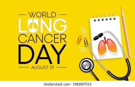 World Lung Cancer day is observed every year on August 1st, it is cancer that starts in the lungs. When a person has cancer, they have abnormal cells that cluster together to form a tumor. Vector art
