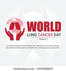 World lung cancer day observed on 1 august. Banner, poster, card, background design. Raises awareness about lung cancer and its global impact.